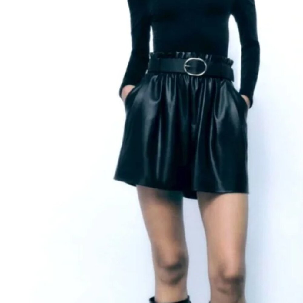 Zara Faux Leather Black Shorts small